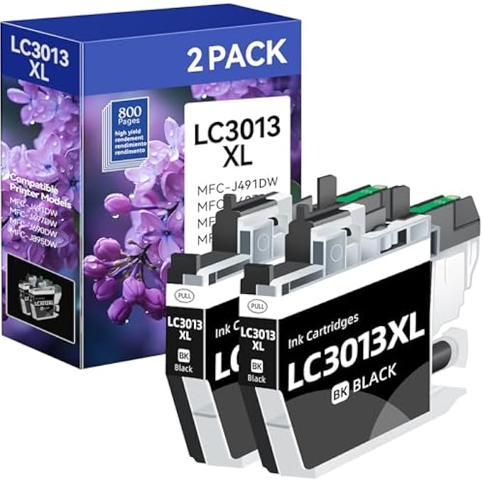 LC3013 BLACK INK CARTRIDGES REPLACEMENT FOR BROTHER LC3011 LC3013 BLACK COMPATIBLE WITH MFC-J497DW MFC-J491DW MFC-J895DW MFC-J690DW PRINTER(2-PACK) - Image 1