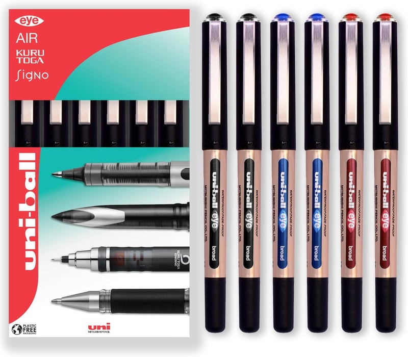 Uniball Uni-Ball Eye UB-150-10 Broad Liquid Ink Rollerball Pens - Pack of 6 - Image 1