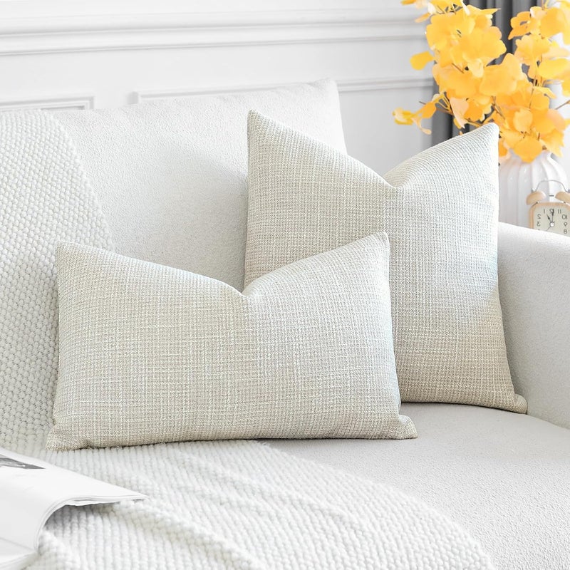 OTOSTAR Pack of 2 Throw Pillow Covers 24x24 Inch Linen Beige Pillowcases Farmhouse Decorative Solid Pillow Covers 60x60 cm Square Cushion Case for Home Decor Sofa Couch Bed (Beige) - Image 4