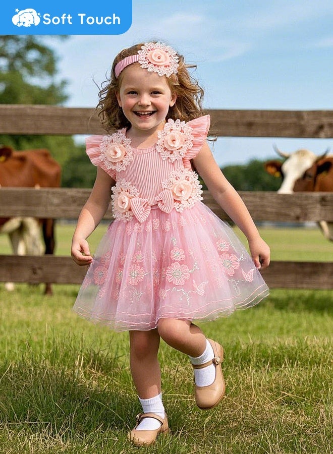 Soft Touch Baby Dress, Baby Girl Princess Romper Dress, Infant Clothes, Baby Outfit, Toddler Casual Bowknot Bodysuit, Toddler Flowers Lace Clothes with Headband, Princess Costume for 3-6 Months Babies - Image 4