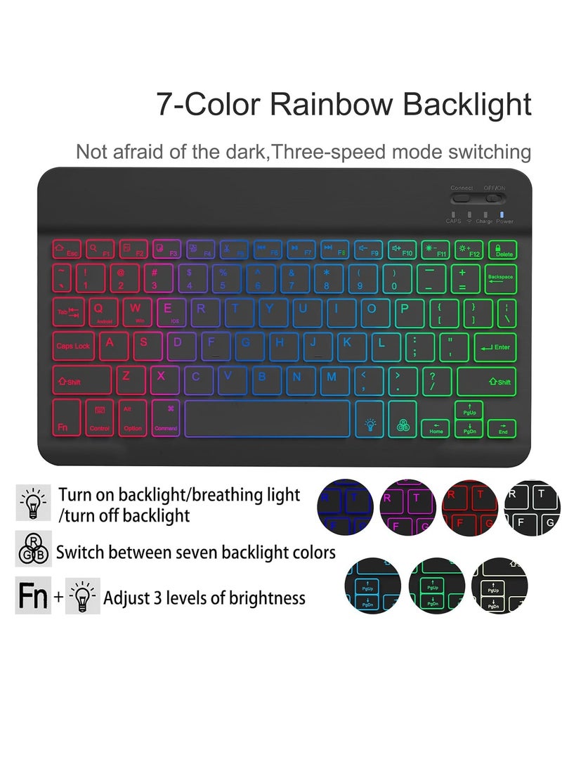 Case with Keyboard for Samsung Galaxy Tab S7 S8 S9 S9FE 11 inch,7 Color Rainbow Backlit Detachable Keyboard Magnetic Case with Pen Slot for Samsung Tablet S7 S8 S9 S9FE-Black - Image 5