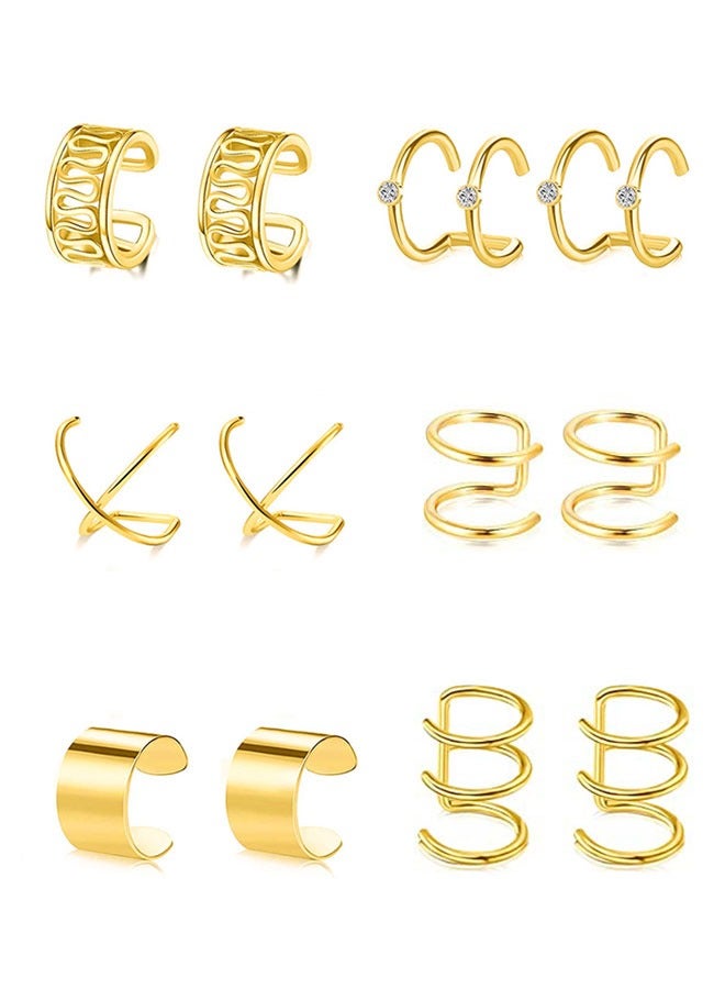 HAWAWA 6 Pairs Stainless Steel Fake Ear Clips Set Without  Piercing Earrings for Women Hoop Ear Cuffs Helix Cartilage Clip on Earrings Set , 6 Various Styles - Image 1