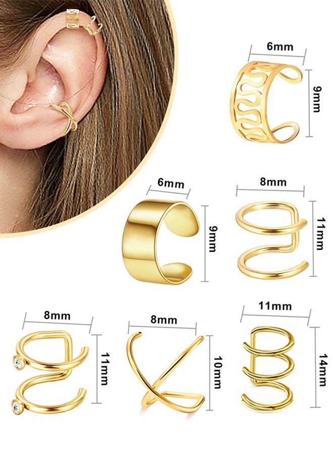 HAWAWA 6 Pairs Stainless Steel Fake Ear Clips Set Without  Piercing Earrings for Women Hoop Ear Cuffs Helix Cartilage Clip on Earrings Set , 6 Various Styles - Image 2
