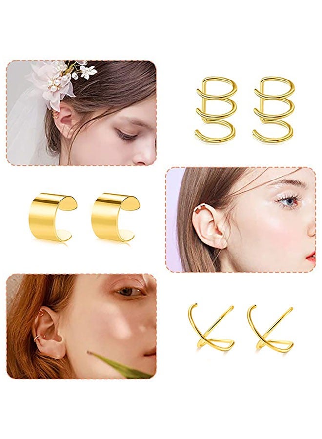 HAWAWA 6 Pairs Stainless Steel Fake Ear Clips Set Without  Piercing Earrings for Women Hoop Ear Cuffs Helix Cartilage Clip on Earrings Set , 6 Various Styles - Image 3