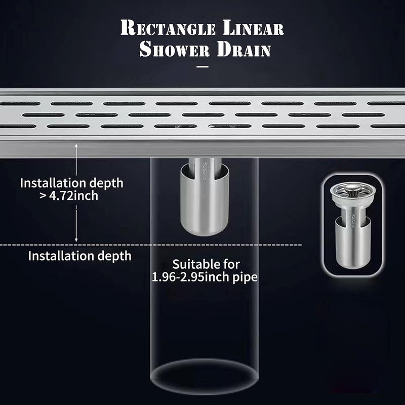 YueStar 12 Inch Rectangle Linear Shower Drain with Removable Strainers -Odor -clogging Hair Stopper Catcher Sink Brushed Strainer Stainless Steel Drain Protectors Bathroom Floor Drainer - Image 4