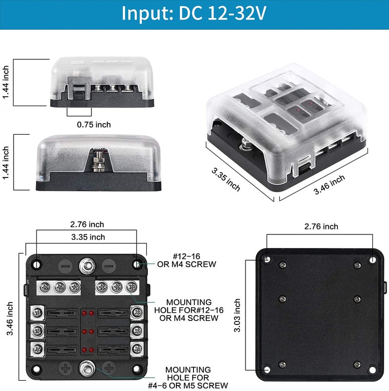 tatida 6 Way Fuse Block,12V Blade Fuse 6 Circuit ATC/ATO Waterproof Fuse Box Holder with LED Indicator Waterpoof Cover for 12V/24V Automotive Truck Boat Marine RV Van Vehicle - Image 2