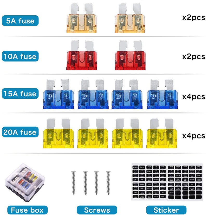 tatida 6 Way Fuse Block,12V Blade Fuse 6 Circuit ATC/ATO Waterproof Fuse Box Holder with LED Indicator Waterpoof Cover for 12V/24V Automotive Truck Boat Marine RV Van Vehicle - Image 3