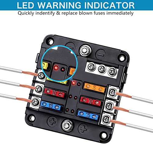 tatida 6 Way Fuse Block,12V Blade Fuse 6 Circuit ATC/ATO Waterproof Fuse Box Holder with LED Indicator Waterpoof Cover for 12V/24V Automotive Truck Boat Marine RV Van Vehicle - Image 4