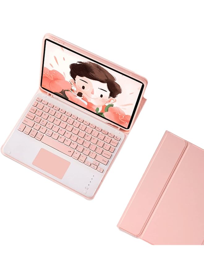 erorex Keyboard Case Flip Stand For 10.2 Inch 9Th Gen 8Th Gen 7Th Gen With Touch Pad Arabic And English Bluetooth Keyboard Smart Trackpad Detachable Wireless With Pencil Holder Ipad Cover (Pink)  - Image 1