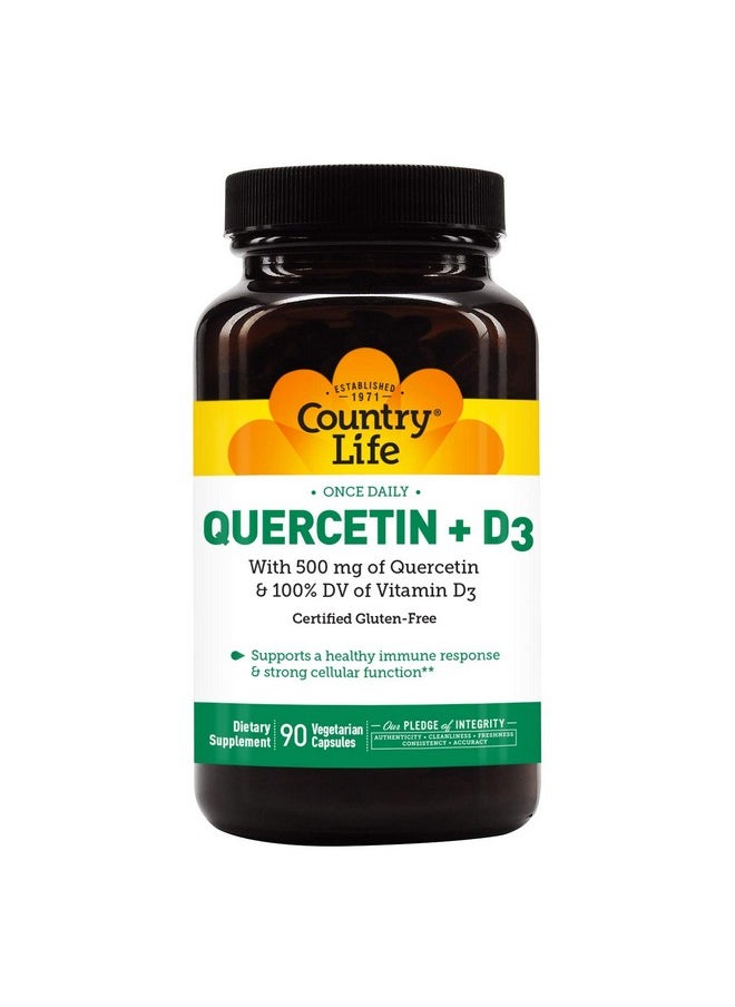 Country Life Quercetin + Vitamin D3 With 500Mg Of Quercetin & 100% Daily Value Of Vitamin D3 30 Vegetarian Capsules Certified Gluten Free Certified Vegetarian  - Image 1