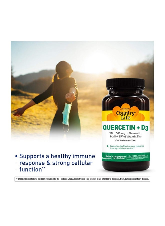 Country Life Quercetin + Vitamin D3 With 500Mg Of Quercetin & 100% Daily Value Of Vitamin D3 30 Vegetarian Capsules Certified Gluten Free Certified Vegetarian  - Image 5
