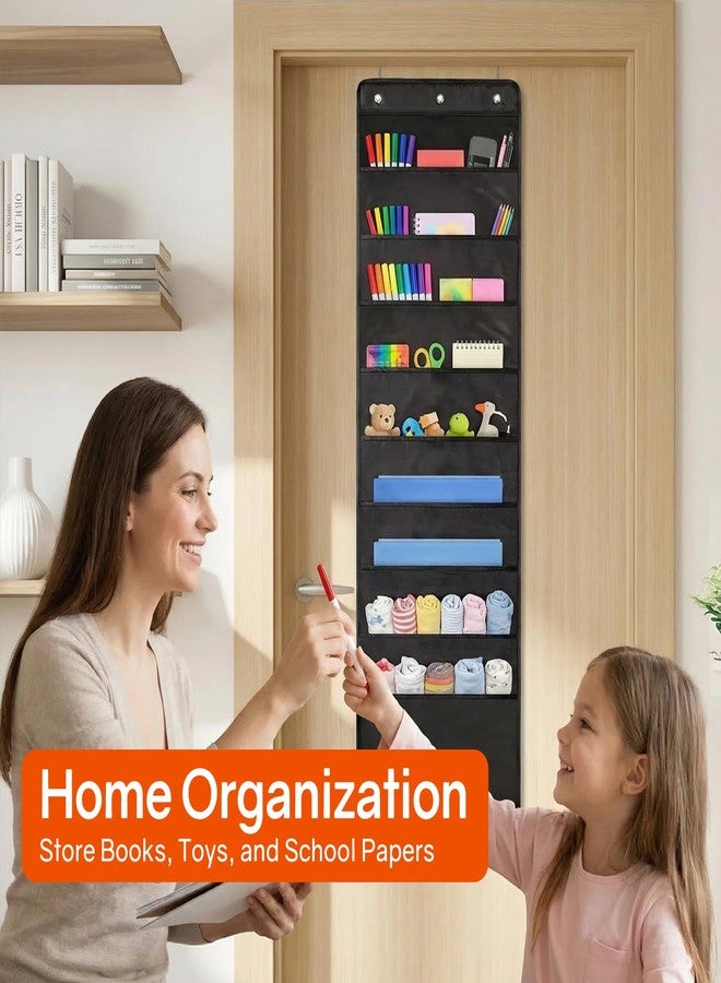SUNEE 10 Pockets Hanging Wall File Organizer, Black Storage Pocket Chart for File Folder and Paper, Space Saver for Office and Classroom, with Wall Hangers, Over The Door Hooks, Labels - Image 5