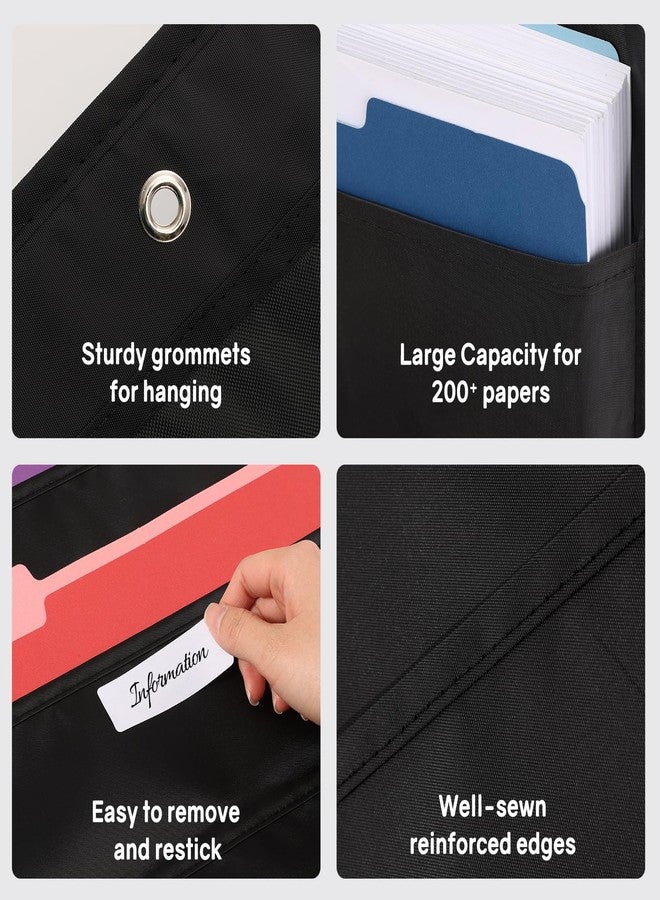 SUNEE 10 Pockets Hanging Wall File Organizer, Black Storage Pocket Chart for File Folder and Paper, Space Saver for Office and Classroom, with Wall Hangers, Over The Door Hooks, Labels - Image 4