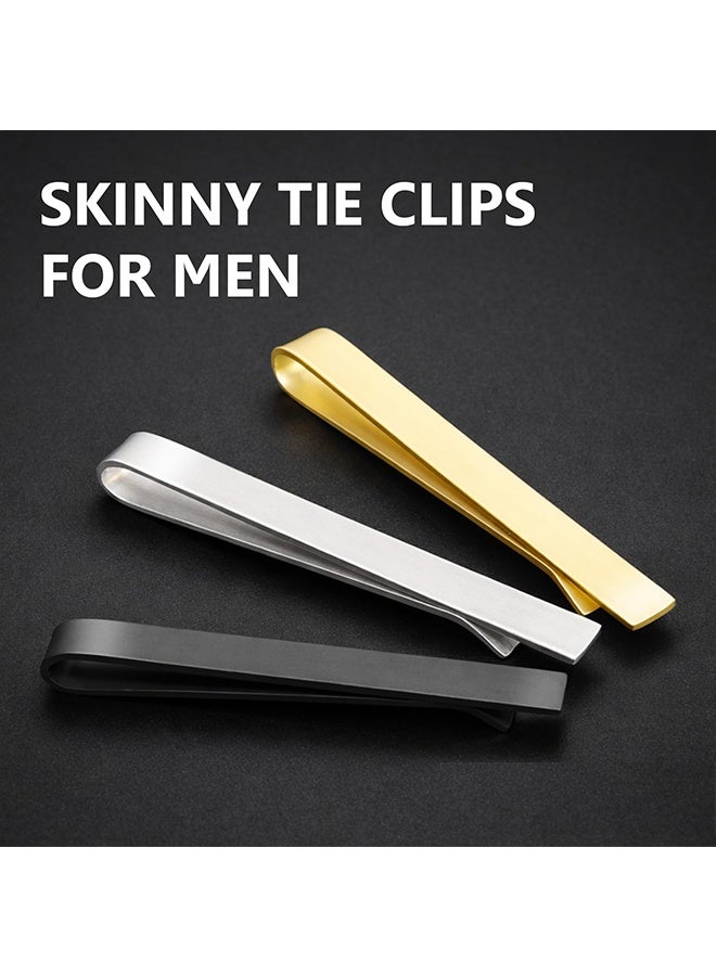 3 Pack Skinny Tie Clips for Men, Low Key Matte Black Elegant Tie Bar Necktie Pinch Clips for Business Meeting Wedding Graduation Anniversary Party - Image 2