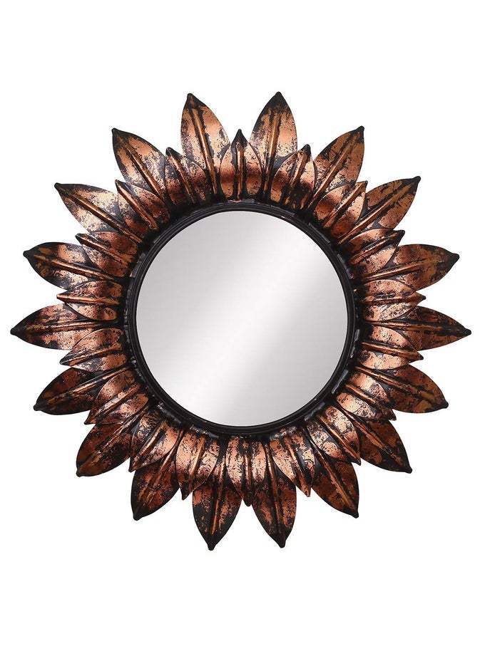DECORATIVE SUN BURST STYLE ROUND IRON FRAME HOME DECOR WALL HANGING MIRROR SIZE 60 X 2 X 60 CM WEIGHT 1940 GRAM COLOR COPPER