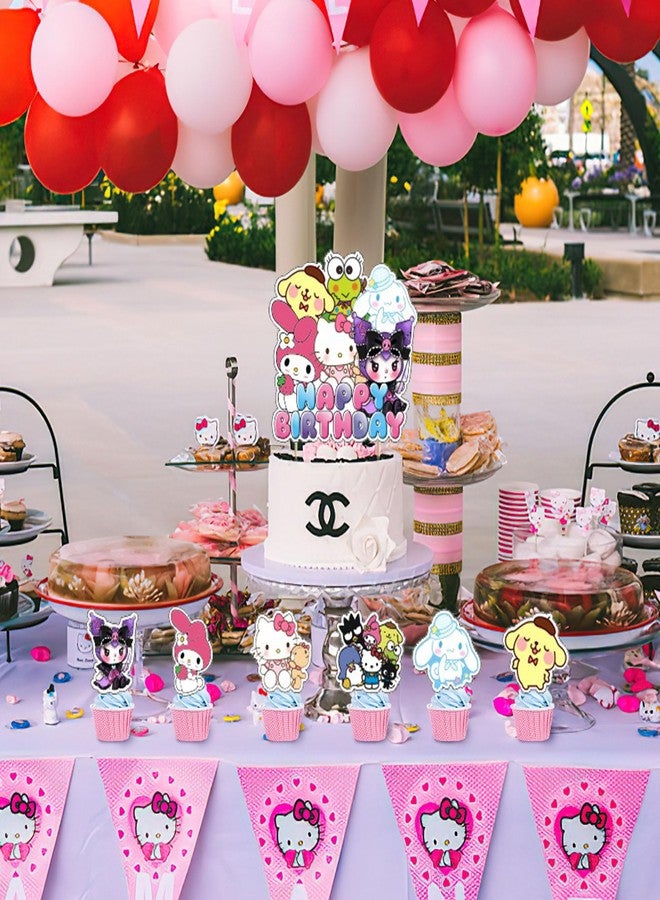 PINUO 𝓢𝓪𝓷𝓻𝓲𝓸 birthday party supplies,Cute Anime party including cake caps, cupcake caps, flags, Latex Balloons, It is very suitable for birthday party supplies. - Image 4