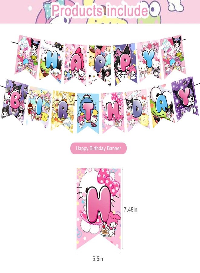 PINUO 𝓢𝓪𝓷𝓻𝓲𝓸 birthday party supplies,Cute Anime party including cake caps, cupcake caps, flags, Latex Balloons, It is very suitable for birthday party supplies. - Image 2