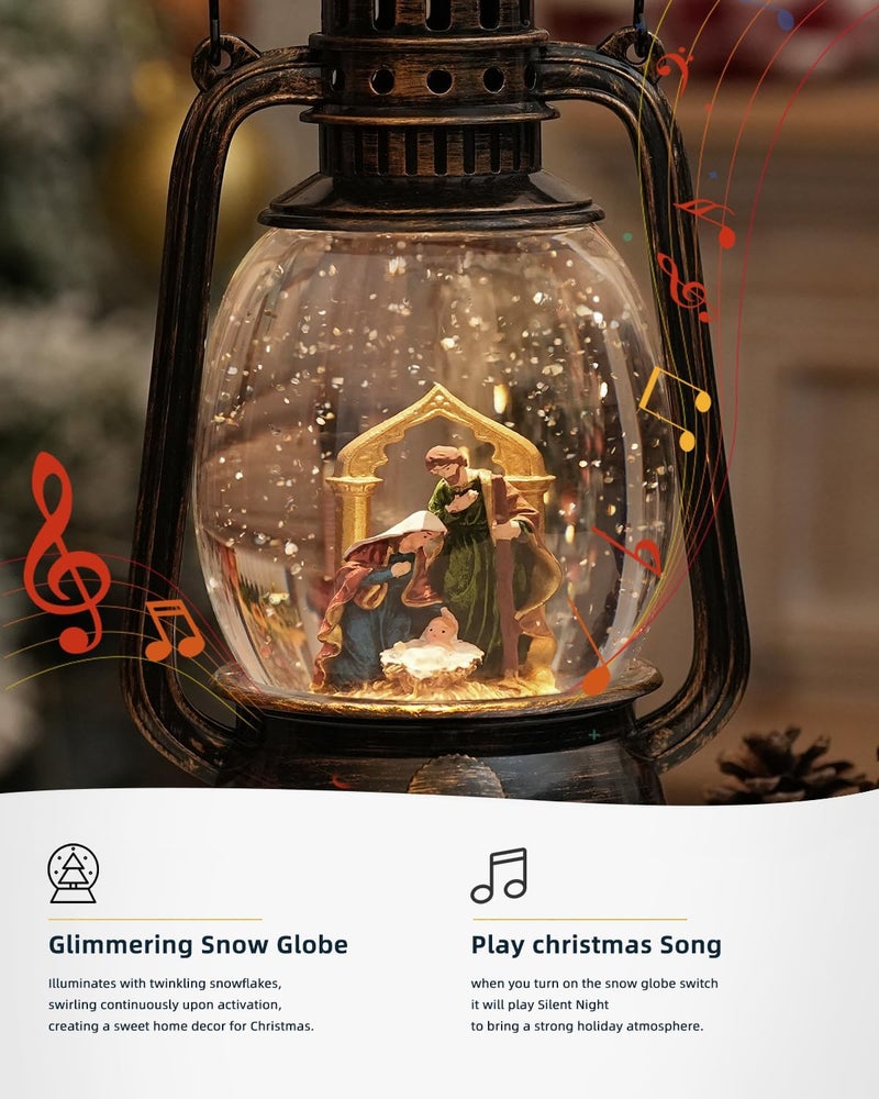 PEATOP Christmas Decorations Nativity Snow Globe,Musical Christmas Snow Globes Light Up Glitter 6H Timer Nativity Scene Religious Decor Gifts - Image 2