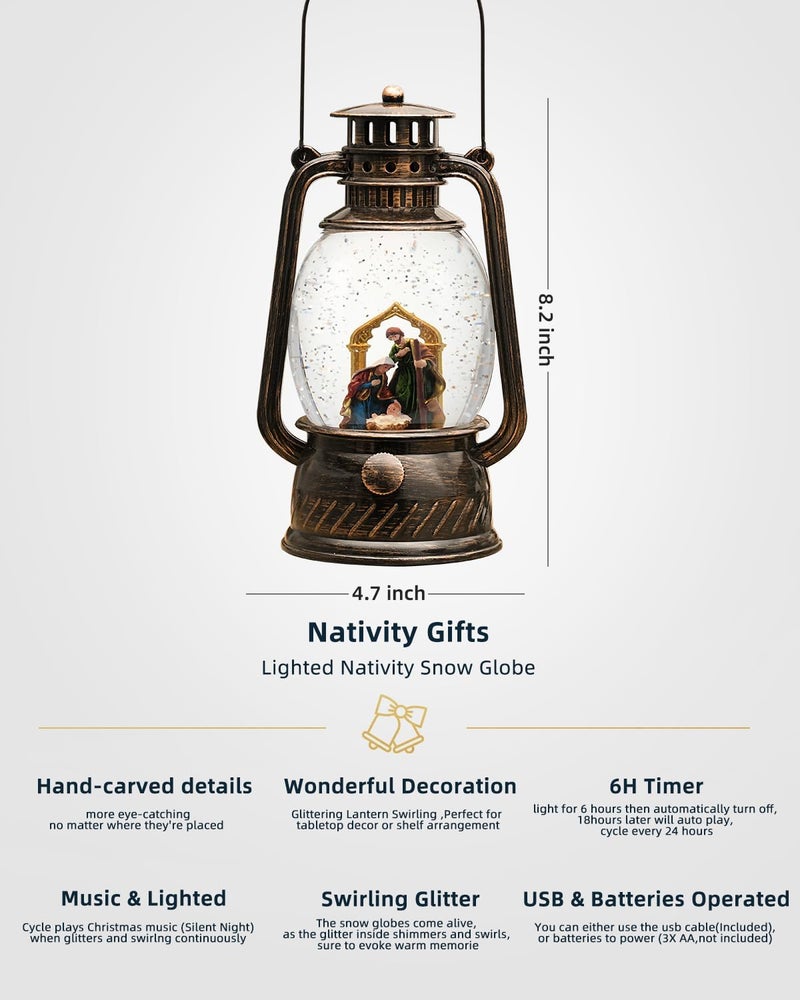 PEATOP Christmas Decorations Nativity Snow Globe,Musical Christmas Snow Globes Light Up Glitter 6H Timer Nativity Scene Religious Decor Gifts - Image 4