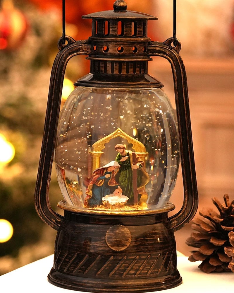 PEATOP Christmas Decorations Nativity Snow Globe,Musical Christmas Snow Globes Light Up Glitter 6H Timer Nativity Scene Religious Decor Gifts - Image 1