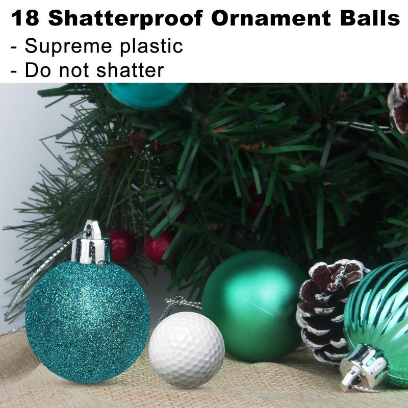 GameXcel Teal 2.5"" Christmas Balls Christmas Tree Decoration Ornaments Shatterproof Hanging Balls for Birthday Halloween Holiday Wedding Decorations Set of 18pcs - Image 3