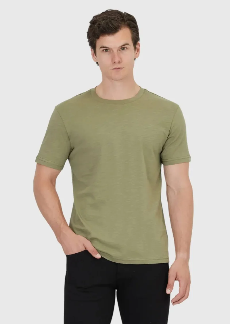 RAMSEY Khaki Plain Crew Neck 100% Cotton T-Shirt