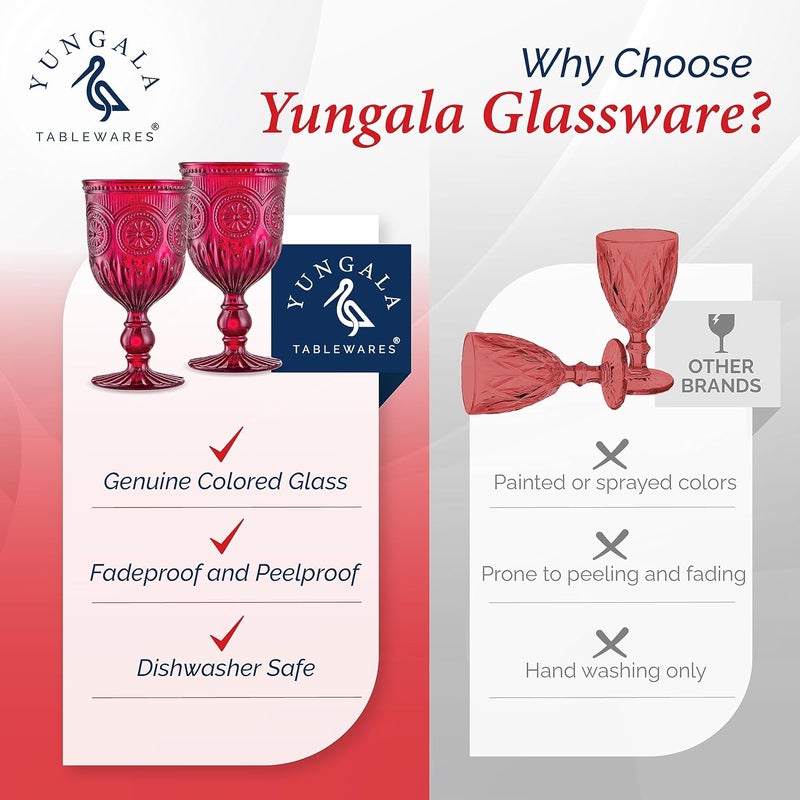 Yungala Red Goblets Set of 6 Hand Crafted Red Colored Wine Glasses for lovers of red glassware perfect for Valentines Day or Christmas Wine Glasses - Image 3