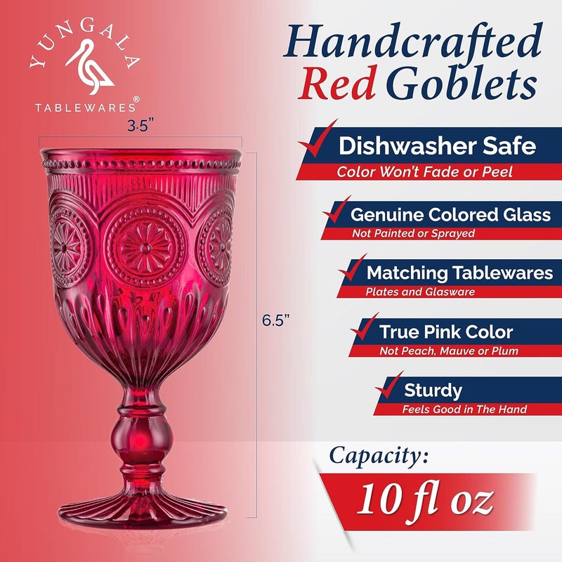 Yungala Red Goblets Set of 6 Hand Crafted Red Colored Wine Glasses for lovers of red glassware perfect for Valentines Day or Christmas Wine Glasses - Image 2