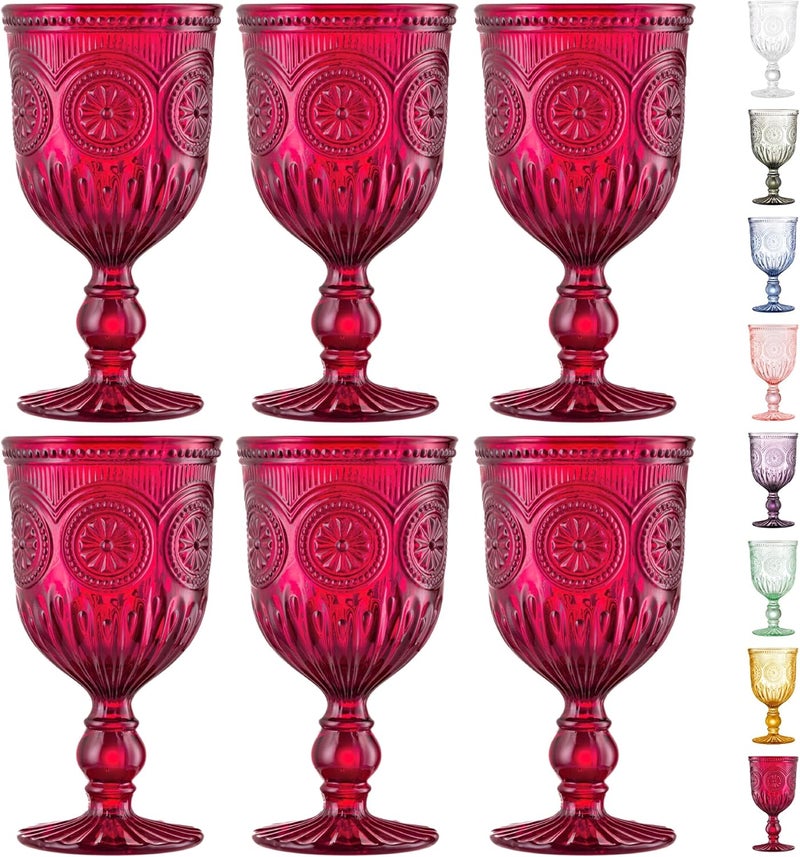 Yungala Red Goblets Set of 6 Hand Crafted Red Colored Wine Glasses for lovers of red glassware perfect for Valentines Day or Christmas Wine Glasses - Image 1