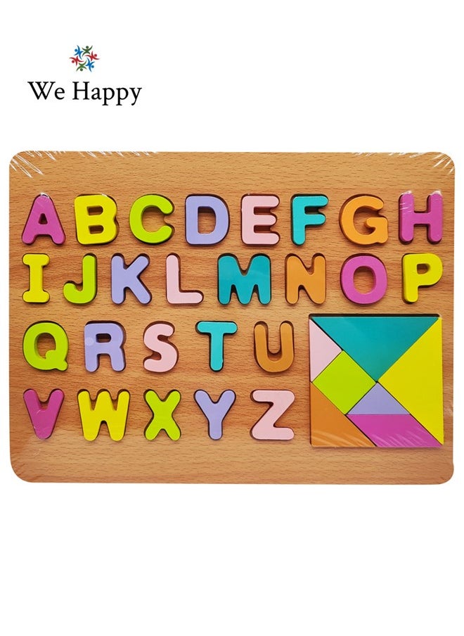 We Happy 62 Pieces Wooden Learning ABC 123 Puzzle, Early Education Activity Numbers Alphabets Board Toy for Toddlers  - Image 2