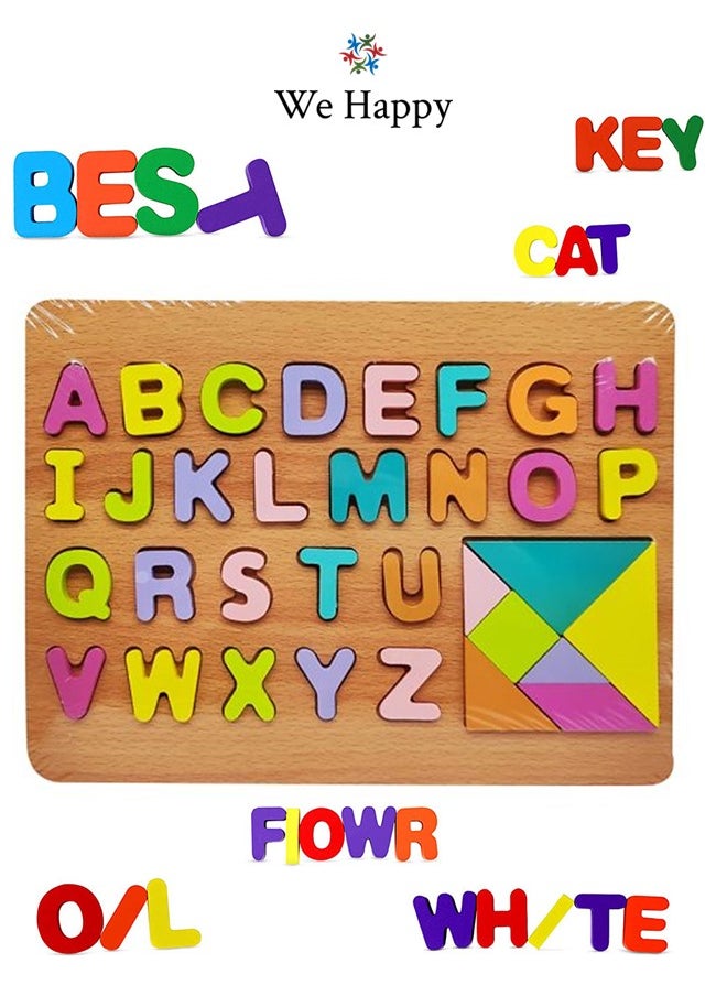 We Happy 62 Pieces Wooden Learning ABC 123 Puzzle, Early Education Activity Numbers Alphabets Board Toy for Toddlers  - Image 5