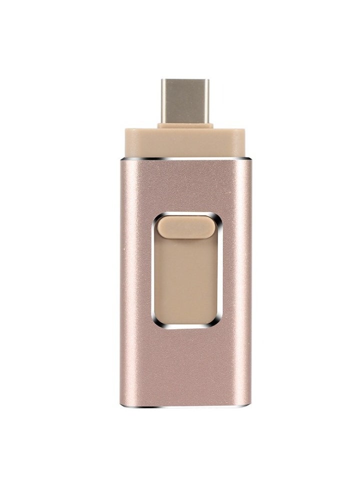 AROAQ - 128GB USB Flash Drive, Shock Proof 3-in-1 External USB Flash Drive, Safe And Stable USB Memory Stick, Convenient And Fast Metal Body Flash Drive, Gold Color (Type-C Interface + apple Head + USB Local) - Image 1