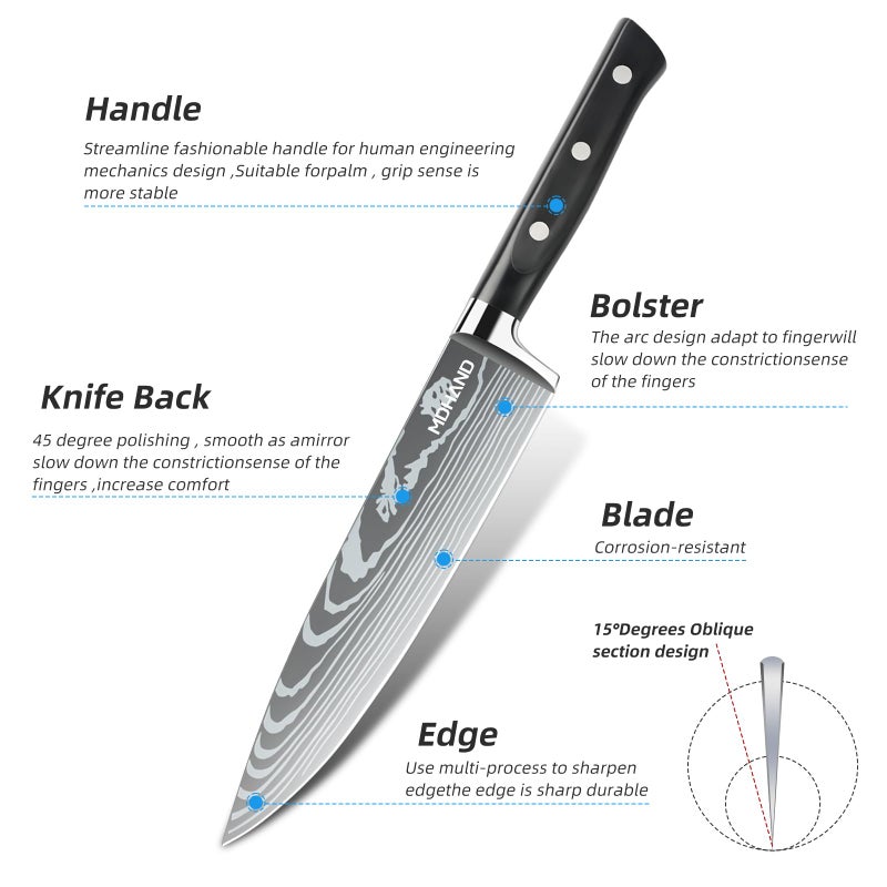 MDHAND Professional Chef Knife Set with Roll Bag, 9PCS Japanese Kitchen Knife Set with Sharpener, High Carbon Stainless Steel Kitchen Knives - Forged Triple Rivet, Dishwasher Safe, Chef Gifts, Black - Image 3