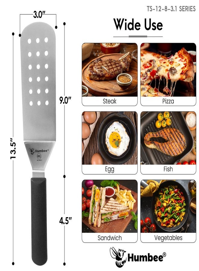 Humbee 9" x 3" Perforated Rounded Edge Turner, Dishwasher Safe NSF, Shovel Black - Image 3