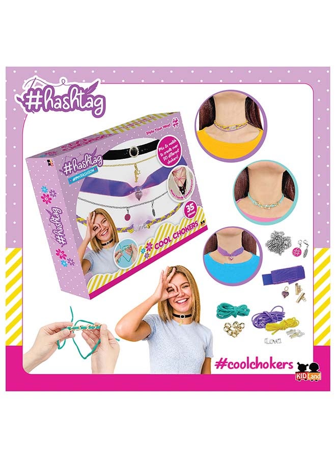 Hashtag Cool Choker Craft Kit – Design 35 Trendy Chokers with Beads, Charms, Lace & Chains for Girls (Age 6+) - Image 5