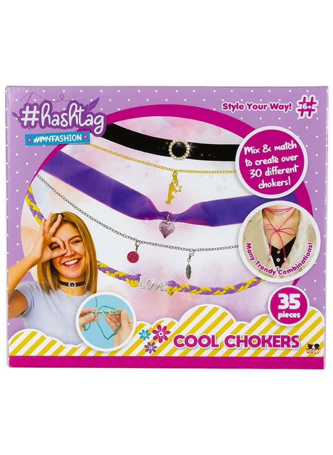 Hashtag Cool Choker Craft Kit – Design 35 Trendy Chokers with Beads, Charms, Lace & Chains for Girls (Age 6+) - Image 1