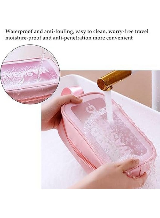GELON Toiletry Bag Set, 3 Pack Clear Travel Washbags, [Multi Colour] Matte Translucent Cosmetic Organiser with Handle - Image 4