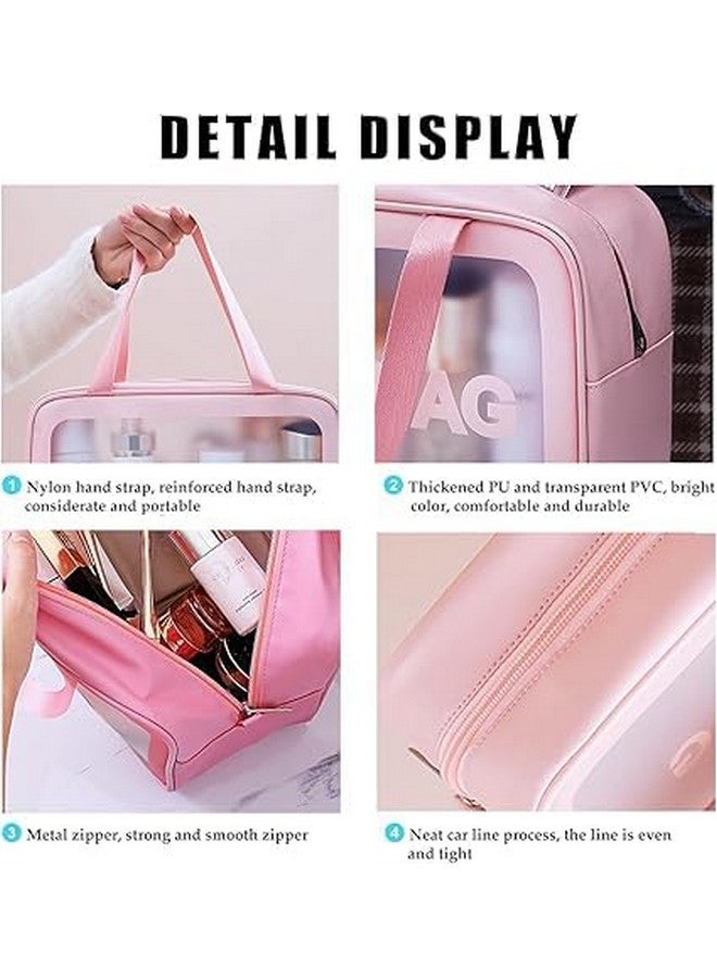 GELON Toiletry Bag Set, 3 Pack Clear Travel Washbags, [Multi Colour] Matte Translucent Cosmetic Organiser with Handle - Image 3