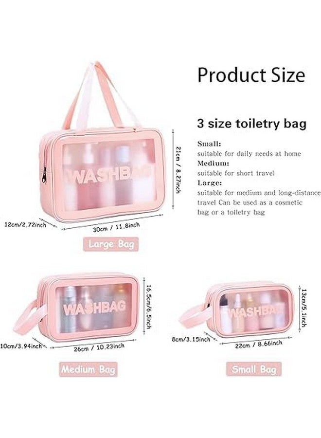 GELON Toiletry Bag Set, 3 Pack Clear Travel Washbags, [Multi Colour] Matte Translucent Cosmetic Organiser with Handle - Image 2