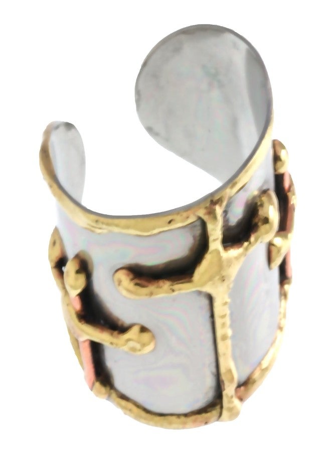Anju Tri-Tone Cross Pattern Cuff Ring - Image 3