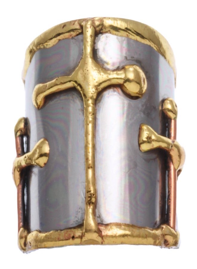 Anju Tri-Tone Cross Pattern Cuff Ring - Image 1