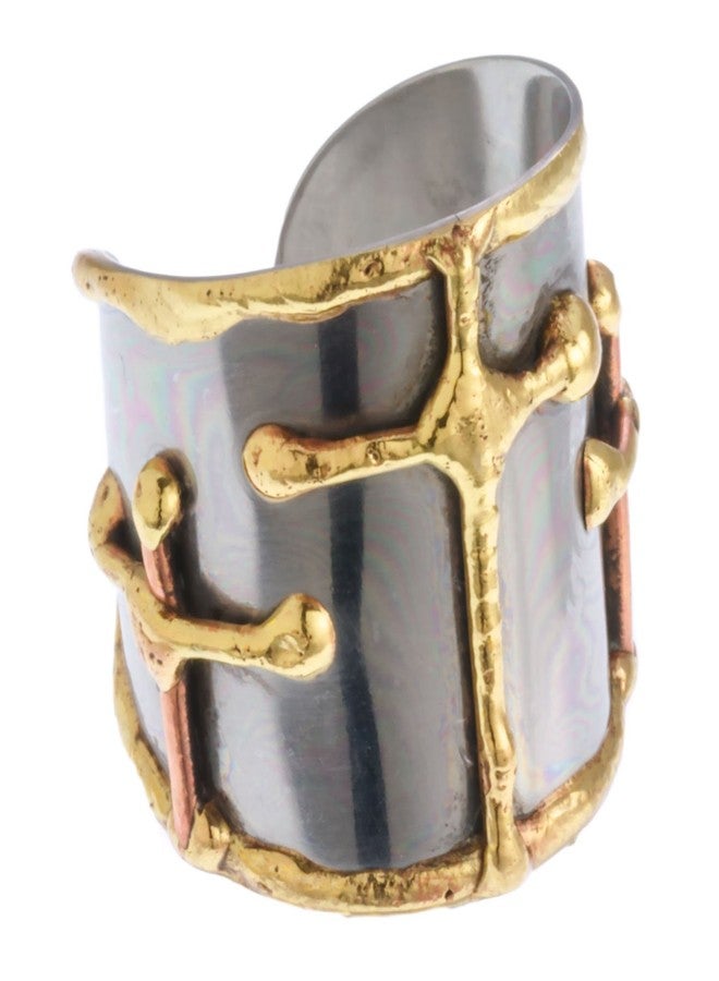 Anju Tri-Tone Cross Pattern Cuff Ring - Image 2