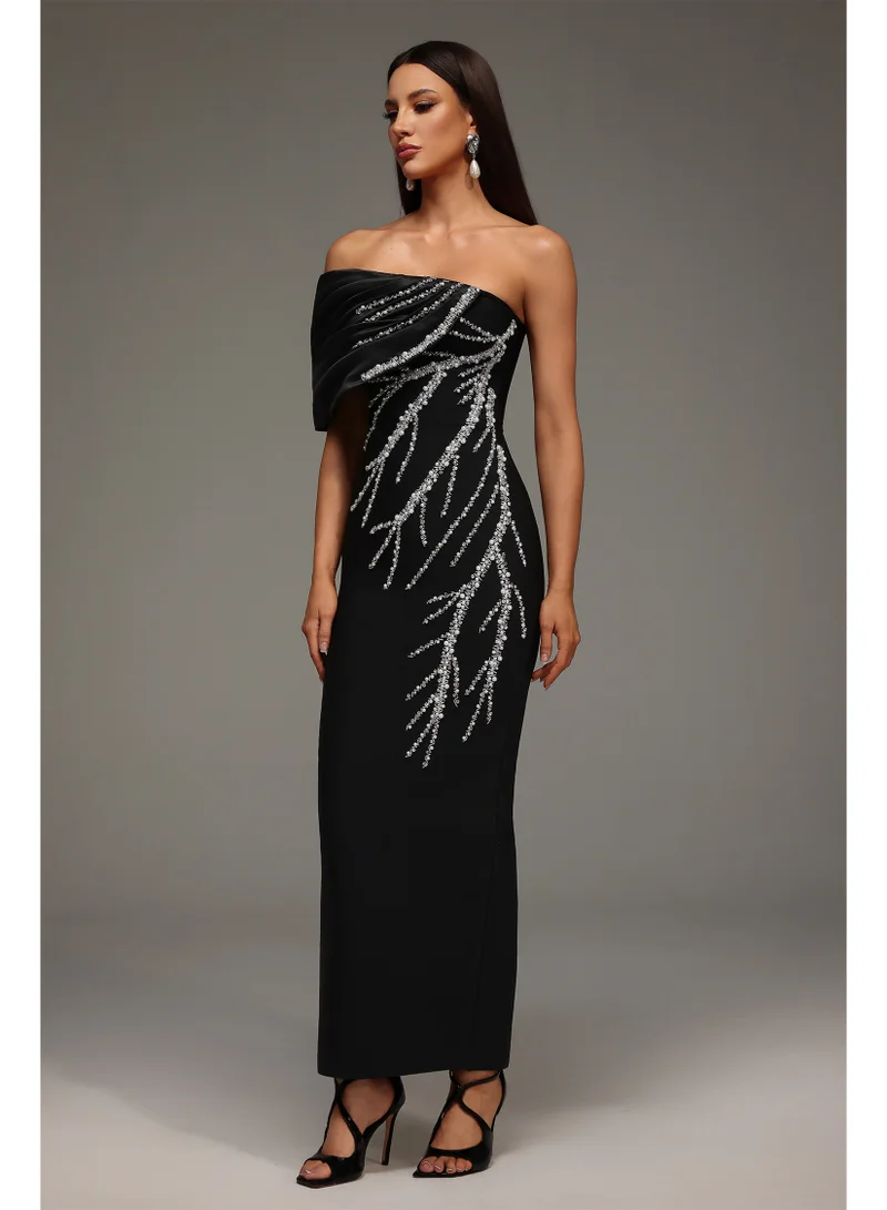 Bella Barnett  Zaha One Shoulder Sleeveless Diamond Bandage Maxi Dress for Women | Best Price UAE