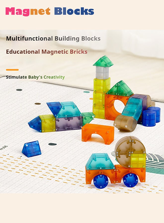 DEZHI 32 قطعة كتلة مغناطيسية ملونة، تصميم حواف مدورة، لمسة سلسة، دعم التجميع الحر، قادرة على تجميع أشكال متنوعة مثل الحيوانات والمنازل، تمرين حس الأطفال للفضاء ثلاثي الأبعاد. - Image 2