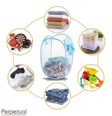 Kitchwish Nylon Mesh Laundry Basket 20 Ltr Sky Blue Pack of 3 - Image 4