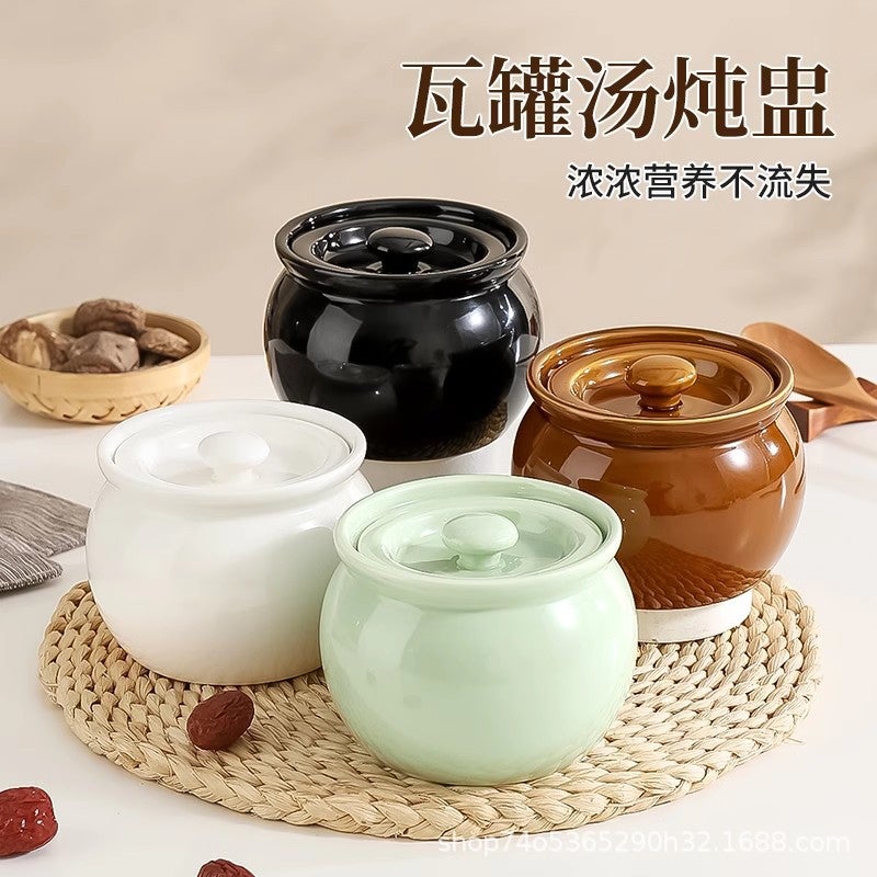 Ceramic Stew Pot For Stew In Water Household Bird'S Nest Special Steaming Pot With Lid For One Person Soup Stew Pot Bowl Tucker Small Soup Pot - Image 2