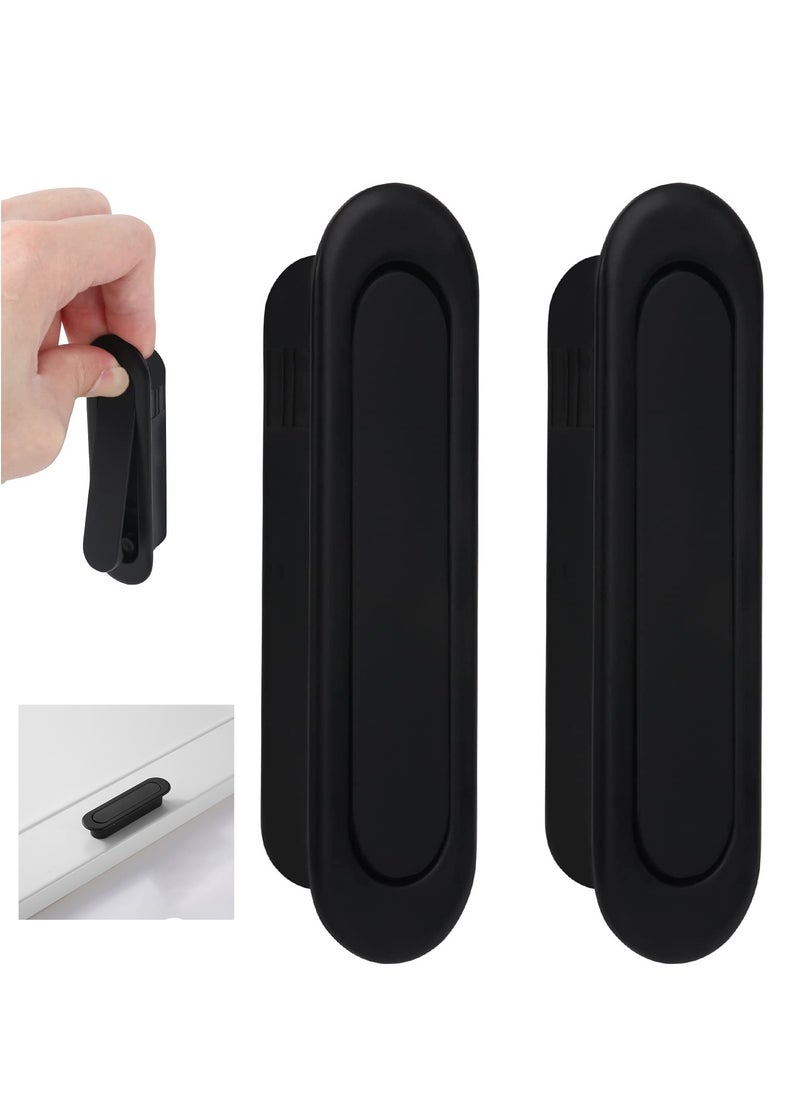 SYOSI - Door Handles Pull Push Door knobs Edge Pull Pocket Door Handle  Durable Zinc Alloy Furniture Handle with Embedded Buckle for Closet Cabinets Drawers with 4 Screws Black/2 Pack - Image 1