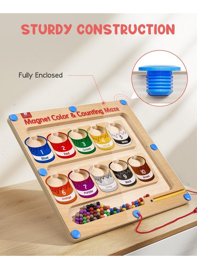 GAMENOTE Magnetic Color and Number Maze - Educational Fine Motor Skills Toys for Boys Girls 3 4 5 Years Old, Wooden Color Matching Learning Counting Toddler Puzzle Board - Image 2