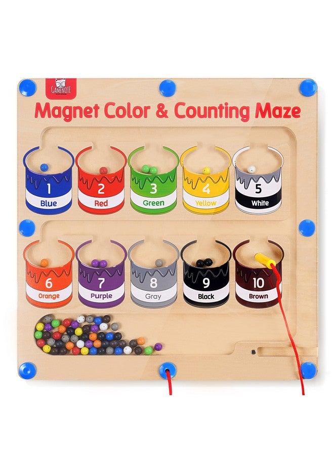 GAMENOTE Magnetic Color and Number Maze - Educational Fine Motor Skills Toys for Boys Girls 3 4 5 Years Old, Wooden Color Matching Learning Counting Toddler Puzzle Board - Image 1
