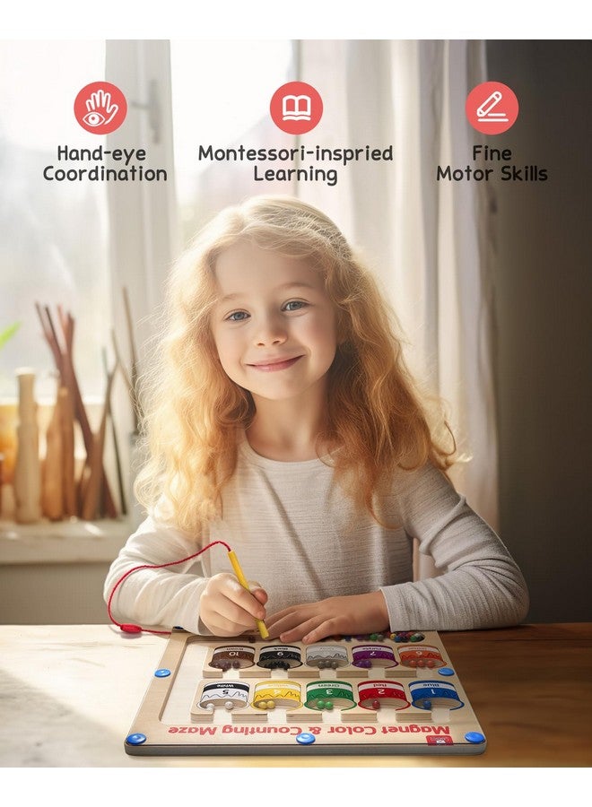 GAMENOTE Magnetic Color and Number Maze - Educational Fine Motor Skills Toys for Boys Girls 3 4 5 Years Old, Wooden Color Matching Learning Counting Toddler Puzzle Board - Image 3